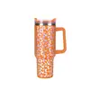 Termo para Coche de Acero Inoxidable 304 Elástico Borde Caliente Estampado Leopardo Plateado 40 oz Primera Generación Mismo Estilo Stanley Logo Personalizado