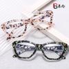 Moda Transfronteriza Floral Montura Pequeña Luz Azul Gafas Ojo de Gato Estilo Europeo y Americano Mismo Estilo Trendy Color Placa Gafas Planas