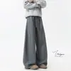 Pantalones deportivos tipo jogger grises de peso pesado deconstruidos para hombre, nuevos de otoño/invierno, ajuste holgado, retro, modernos, de pierna ancha, casuales, largos.