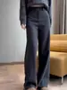 Pantalones rectos gruesos de ajuste slim con lentejuelas grises de moda para mujer, nueva moda otoño e invierno, cintura alta, versátiles, de largo hasta el suelo
