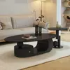 Mesa de Centro Criativa Estilo Creme para Sala de Estar, Novo Modelo 2026, Formato Oval, Adequada para Apartamentos Pequenos, Estilo Minimalista Italiano, Mesa de Chá de Pedra