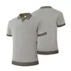 Camisa polo de punto de seda de hielo estilo cubano para hombre, manga corta, moderna, nicho, con bloques de color, cuello camisero, top de media manga