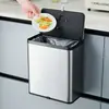 Cubo de basura de acero inoxidable para pared, cubo de basura de cocina de gran capacidad con tapa deslizante, no requiere agacharse, cubo de almacenamiento de residuos de cocina a prueba de olores