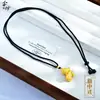 Collar de Cuerda Negra con Pony de Moneda de Cobre, Colgante de Caballo de la Fortuna en Oro Arena Estilo Antiguo, Joyería para Mujer Estilo Chino Nuevo Chapado en Oro Cobre
