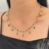Collar de Borlas de Zirconia Rectangular Colorido Europeo y Americano Colgante de Cristal Arcoíris de Lujo Ligero Cadena para Clavícula Gargantilla Dulce de Celebridad de Internet