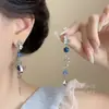 Pendientes Largos con Borlas Azules de Estrella y Luna para Niñas, Diseño Asimétrico, Lujo Ligero Retro Impresionante