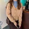 Cardigan Suéter Outer de Tricô Novo Estilo Coreano Outono e Inverno Estilo Retrô Solto Cor Lisa Manga Longa Decote V Curto Macio Aveludado