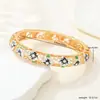 Pulsera de Esmalte con Flor Hueca de Cinco Pétalos en Stock para Mujer, Esmalte de Goteo Multicolor con Diamantes, Brazalete Abierto Delgado Estilo Chino, Versátil de Lujo Ligero