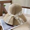 Super Fairy Mesh Lace Bow Fisherman Chapéu Protetor Solar de Verão Feminino Chapéu de Palha Simples Pendurado Chapéu de Bacia Chapéu de Moda