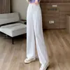 Calças de perna larga femininas calças de verão femininas finas retas cintura alta emagrecedoras com drapeado calças casuais calças femininas de primavera e outono