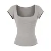 Camiseta Básica Versátil Estilo Spicy Girl Manga Curta Gola U Grande Feminina 2026 Moda Camada Base Elástica Levemente Transparente de Tencel