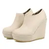 Novas Botas Femininas de Veludo Fosco para Primavera e Outono Cano Curto e Botas de Tornozelo Sapatos de Salto Plataforma com Plataforma de Água Sapatos Plataforma Sapatos de Comércio Exterior H461