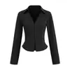 Camisa de Encaje Negro Pure Lust de Manga Larga para Mujer 2025 Nuevo Otoño Cintura Sexy Camisa Top Corto