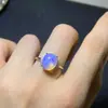 Anillo de Mujer Sencillo y Elegante Plata de Ley 925 Incrustado con Anillo de Ópalo de Fuego Completo Natural Transmisión en Vivo en Douyin Suministro Global