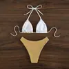 2026 Novo Maiô Color Block com Cadarço Amazon Europeu e Americano Sexy Patchwork Cintura Alta Biquíni Duas Peças Moda Praia Feminina