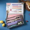 En stock color acero inoxidable paja de trigo juego de regalo de seis piezas cuchillo cuchillo para carne caja de regalo caja de color cuchillo de cocina