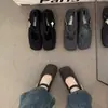 Zapatos Mary Jane de Piel Grises para Ropa de Abrigo de Invierno para Mujer Estilo Nuevo Retro Francés Zapatos Planos de Lana con Tacón Grueso para Mujer Zapatos de Tacón Alto Forrados de Lana
