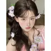 Pente de Cabelo Rosa Floral Pura e Etéreo com Borlas Florais Frescas, Novo Acessório de Cabelo Elegante Estilo Chinês Hanfu