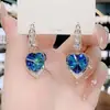 Pendientes de Corazón de Cristal Azul Coreano con Aguja de Plata S925, Diseño Moderno y Elegante, Pendientes de Botón Elegantes, Accesorios para Orejas de Lujo Ligero
