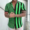 Camisa nueva para hombre de estilo transfronterizo, fresca, a rayas, impresión digital 3D, cárdigan casual hawaiano de manga corta