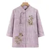 Camisa da Moda para Mães, Nova Roupa de Verão Estilo Chinês para Mulheres de Meia-Idade e Idosas, Cardigan Fino para Mães