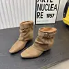 Botines cuadrados de estilo coreano para mujer, botines de tacón de cuña que aumentan la altura para otoño, botines plisados apilados, botines estilo cowboy western, botines de moda