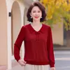 Camiseta de manga larga para mujeres de mediana edad y mayores, adecuada para usar como capa exterior, talla grande, corte holgado, elegante, cubre el abdomen, capa base de otoño