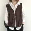 Chal de Punto sin Mangas de Rebeca de Punto con Cuello en V de Botones Sencillos, Estilo Retro Holgado de Talla Grande, Nuevo Estilo para Primavera y Otoño 2026 para Mujer