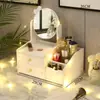 Espejo de maquillaje de escritorio espejo de maquillaje de escritorio caja de almacenamiento de cosméticos de celebridad de Internet espejo de maquillaje abatible para dormitorio en casa