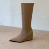 Botas Altas de Cuña Talla Grande para Mujer 2026 Otoño Invierno Nuevas Cremallera Trasera Simple Tacón Alto Moda Botas Largas Botas Largas Adelgazantes