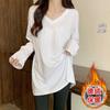 Top de terciopelo alemán de longitud media, holgado, de manga larga, que cubre los glúteos y sin parte inferior, camiseta para otoño e invierno, versátil para mujer, para llevar solo o como capa
