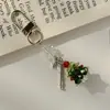 Pingente de celular Árvore de Natal com contas de cristal, pingente de unidade flash ccd para fone de ouvido, floco de neve de Natal, chaveiro para pendurar na bolsa