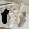 Meias Brancas Meias Médias Femininas Primavera e Verão Algodão Puro Simples Cor Sólida Esportes Coreia do Sul Estilo Japonês Meias Curtas Pretas Enroladas