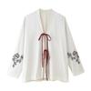 Exportação Transfronteiriça Roupas Femininas 2025 Novo Estilo Outono Elementos da Dinastia Han Gola Alta Design de Renda Bordado Floral Camisa Branca