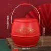 Cuspidor vermelho de casamento com tampa, design de dragão e fênix esmaltado, balde de bênção de casamento, dote da noiva, balde de urina para uso doméstico
