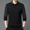 Camiseta Masculina de Manga Longa Estilo Duas Peças para Primavera e Outono, Nova Camisa Polo Listrada Business Casual para Homens de Meia-Idade