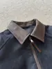 Chaqueta de mezclilla cruda con paneles y cuello de cuero estilo granero Yutang para hombre, nueva chaqueta de mezclilla tipo cárdigan de corte holgado para otoño e invierno para mujer