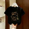 Camiseta Estampada de Algodão Puro Manga Curta 2026 Verão Kidsren's Soltinha Tops de Verão para Meninas Tamanhos Médio e Grande Camiseta de Manga Meia-Manga Kidsren's