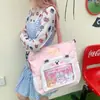 Bolsa Criativa Estilo Coreano de Alta Aparência Ursinho Fofo para Aluno com Cores Contrastantes, Bolsa Tote Transparente Cartoon de Grande Capacidade para Livros