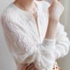 Cardigan de Tricô com Fivela Vazada Estilo Gatinho Transfronteiriço Novo Estilo para Mulheres Elegante Estilo Francês Cor Sólida Manga Longa Cardigan Externo Fino