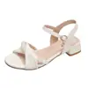 Zapatos Mary Jane de Moda con Perlas Tacón Bajo Zapatos de Princesa Sandalias de Punta Abierta Niños Grandes Niños Medianos Sandalias para Estudiantes Zapatos para Padres e Hijos