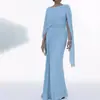 Outono 2026 Nova Elegante Roupa Feminina Estilo Europeu e Americano Transfronteiriço Vestido Longo Moderno Slim-Fit Cor Sólida Vestido Formal