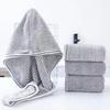 Venda por atacado novo cinza bambu carvão carvão seco chapéu de banho suave absorvente de água chapéu simples botões casa diária toalha de cabelo seco