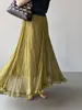 Jiang Zuo Atmosfera Babado Grande Flare Saia Midi Feminina Verão Fluida Emagrecedora Pregas Finas Cintura Alta Linha A Longa N9103