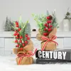 Mini Árbol de Navidad de Agujas de Pino Adornos de Escritorio para el Hogar Navidad Lino Fruta Roja Árbol Pequeño Decoraciones de Ventana