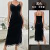 Bata Sexy de Cuello en V Profundo Europea y Americana Transfronteriza para Mujer, Camisola Larga de Noche, Tentación de Terciopelo y Encaje, Ropa de Casa sin Espalda al por Mayor 137