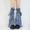 Calcetines con Hebilla de Cuero Cruzada Japonesa Vaqueros Y2K Personalidad Piernas de las Spice Girls Estilo Milenio Calcetines Punk de Caña Media Apilados