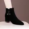 Botines cálidos para mujer con forro de polar negro, otoño e invierno, tacón grueso, punta redonda, versátiles, que realzan la altura, zapatos de algodón, botas de algodón