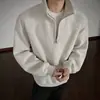 2026 Principios de Otoño Sudadera Pesada Blanca y Gris Media Cremallera Cuello Alto Pulóver para Hombre Casual Americano Primavera/Otoño Solapa Superior