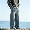 Jeans masculino estilo americano moderno patchwork solto reto, novas calças casuais versáteis de verão com perna curva